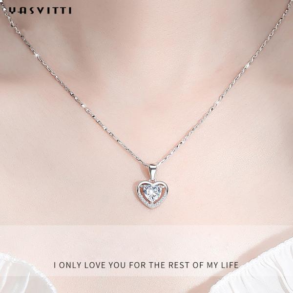 collar de la circona cúbica de la novia de los 0.69ft 0.7oz Sterling Silver Heart Pendant Necklace