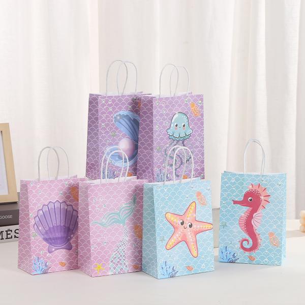 Sac cadeau d'anniversaire imprimé, motif océan, sac d'emballage, sac cadeau, sac en papier kraft, sac fourre-tout de fête