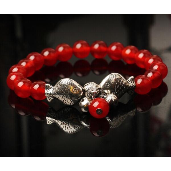 Red agate bracelets, kissing fish beads charm gemstone bracelet