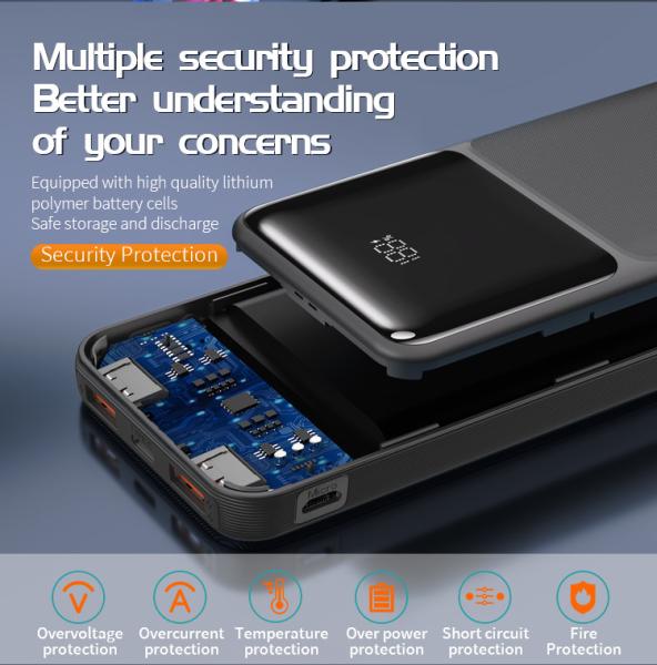 20000mAh Built In Cable Power Bank Portable With LED Indicator Lights
