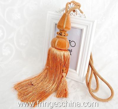 Delicate custom long tassel fringe trimming for curtain attractive tieback hanging ball