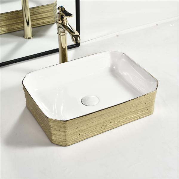 Hotel Bathroom Sanitary Ware Plating Golden Countertop Face Hand Wash Basin