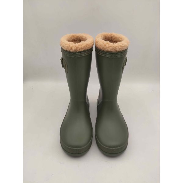 Bottes de pluie pour enfants à revêtement chaud en polyvinyle chlorure avec boucle latérale