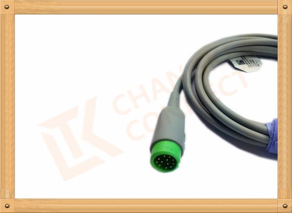 Green 12 Pin ECG Trunk Cable 5 Leads Flexible With UL And Rohs Standard