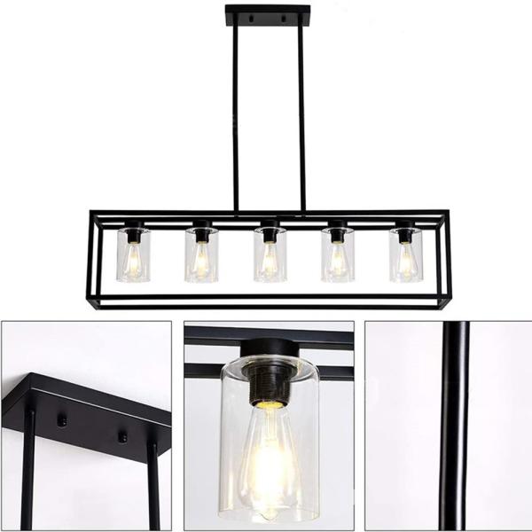 American rectangular wrought iron chandelier dining room kitchen bar glass lighting(WH-CI-160)