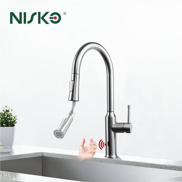 Grifo de cocina de níquel de acero inoxidable cepillado con sensor de manos