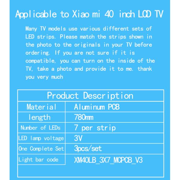 Заднее освещение телевизора для XM40LB_3X7_MCPCB_V3 KA5H-33B2-2-B-188-01-97817 L40M5-AD