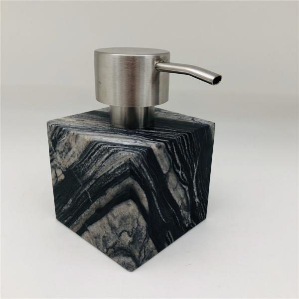 Grey Ashwood Grain Marble Bath Accessories Square Marble Effect Soap Dispenser With Grey Veins