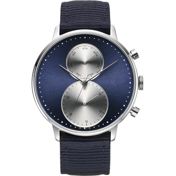 Blue face silver grain stainless steel watch case 316l chronograph watch men
