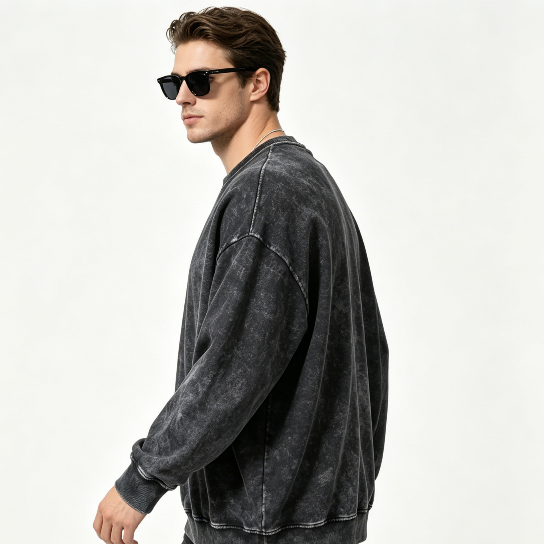 360g Heavy Snow Washed Hoodie Crew Neck Men Oversized Sweatshirt Vintage