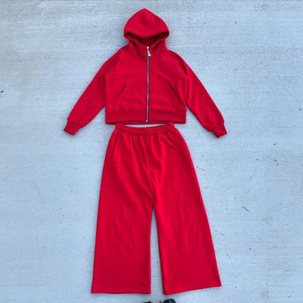 Clothing Manufacturers Custom 100 Cotton Zip up Crop Plain Streetwear Sweat Suits Women Hoodie and Sweatpants Set Tracksuit