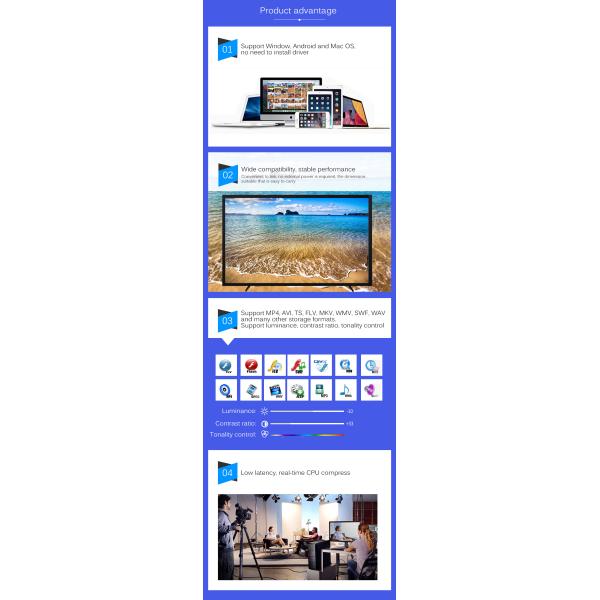 80cm Cable Free Driver AV To USB Video Capture Device For Live Streaming
