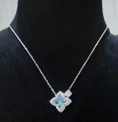 Lily Cut Lab Crescido Pendentes de Diamante Azul Quatro Folhas Clover Pendente Diamante 1.17ct