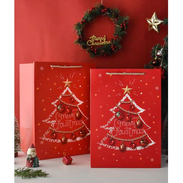 Printed CCNB Christmas Paper Bags For Xmas Eve Gift Takeaway