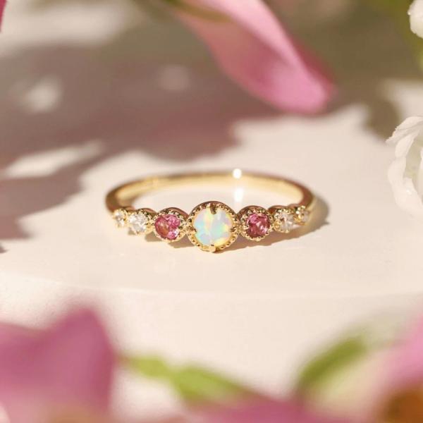 Opal and Ruby CZ 925 Sterling Silver Stacking Women's Rings Girls Jewelry