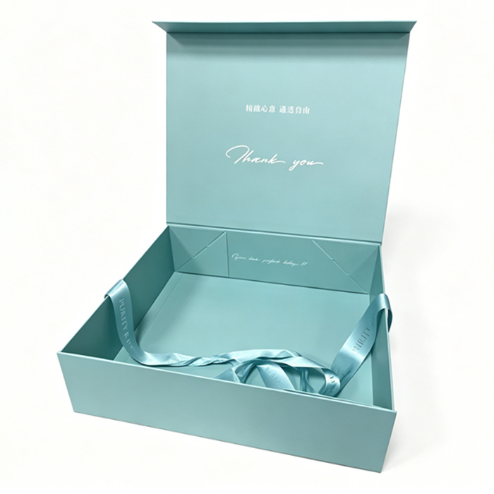 Ribbon Closure Custom Collapsible Rigid Boxes For Premium Gift Packaging