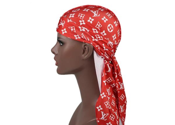 Red And White LV Silk Silky Satin Designer Durag  Supplier Wholesale
