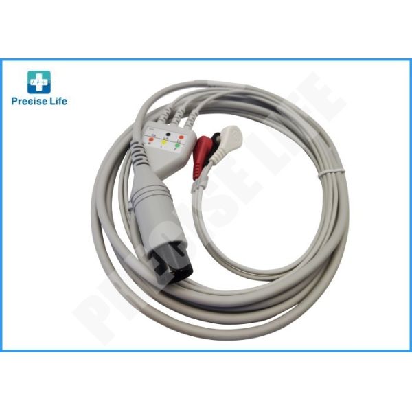 Goldway one piece type ECG cable 3 leads with snap Round 6 pin AHA color code