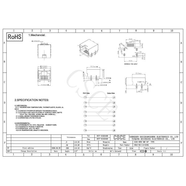 90 Degree Surface Mount RJ45 Connector LCP Plastic High Temperature Resistant