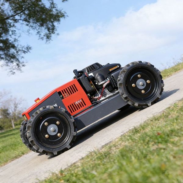 Self-Propelled Cordless 4-Stroke Industrial Grade Lawnmower with Remote Control and Four-Wheel Drive for Orchard and Farm Use
