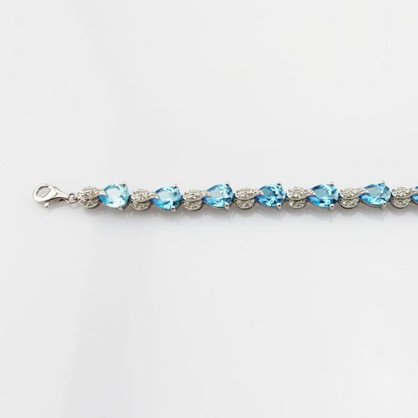 Sterling Silver Created Blue Topaz Clear CZ Diamonds Tennis Bracelet(B02BLUE)