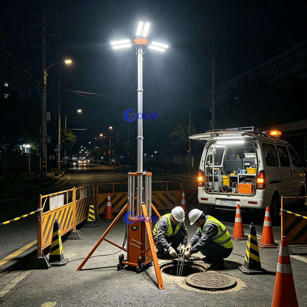All-in-One Portable Emergency Light Tower Battery Powered Telescopic Lighting Tower for Construction Fire Rescue