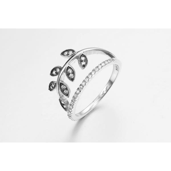 Green Leaf 925 Silver CZ Rings 3mm Cubic Zirconia Anniversary Band