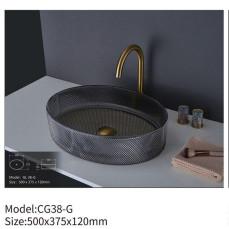 Modern Crystal Clear Glass Bathroom Vanity Round Italy for Hotel