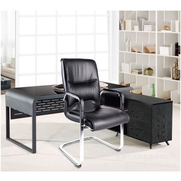 Low Back Meeting PU Leather Office Chair Black Visitor Synthetic Leather Chair