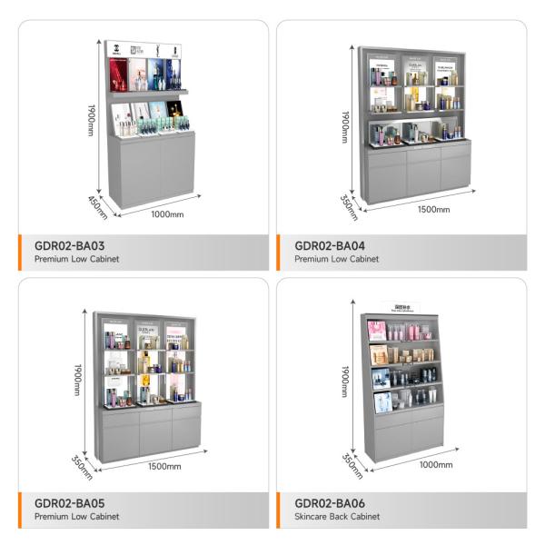 Retail Shop Design Grey Oiled Wooden Skincare Cabinet With Led Lights For Customized Shop Display And Branding Shop Stand