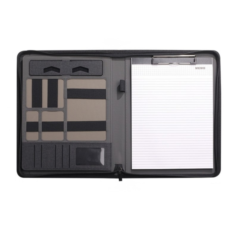 A4 Leather Zipper Business Portfolio Folder Personalized 8000mAh Charging