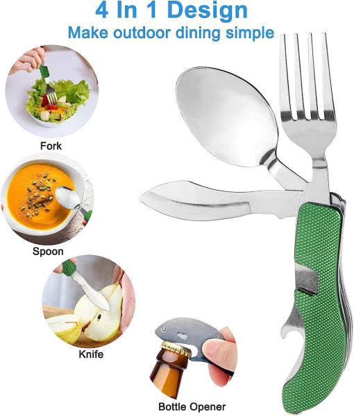 Stainless Steel Folding Knife Spoon Fork, Camping Utensils Set Foldable Travel Utensils with Case Stainless