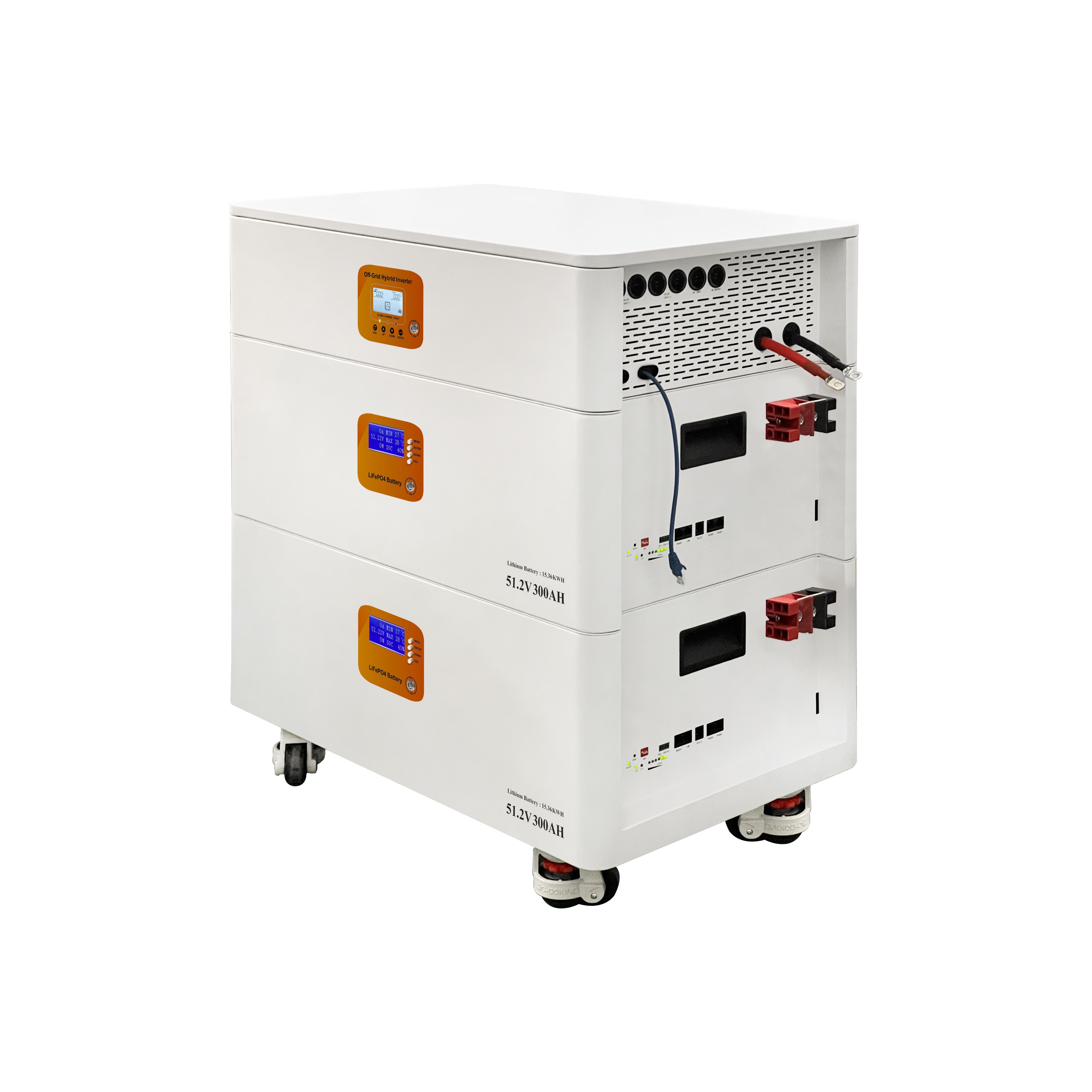 12KW Hybrid Inverter Parallel Up To 6 Units 51.2V Horizontal Stacked Solar Storage System expandable energy storage 15.36~61.44kWh capacity optional dual MPPT PV input