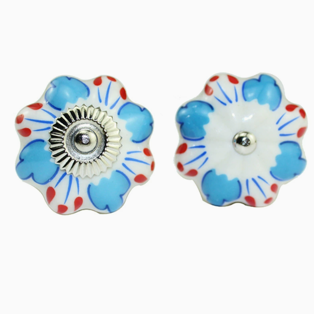 Vintage Bohemian Ceramic Petal Shape Colorful Handle Knob Kitchen Bedroom Drawer Cabinet Door Handle