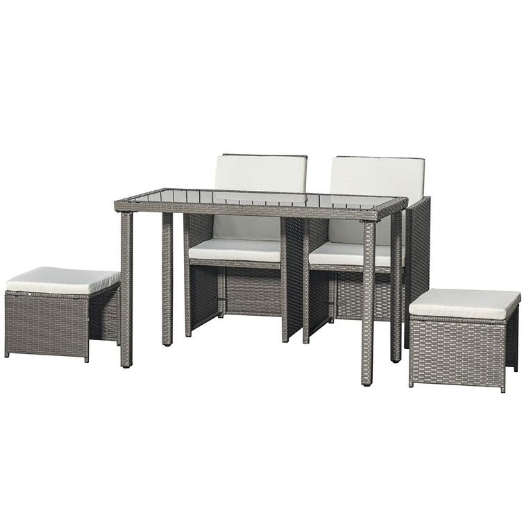 AJUNION Saving Space Design Furniture Garden Set with Cushions and PE Wicker Rattan