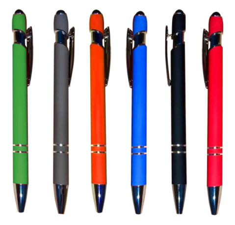 Fancy aluminum pole Advertising pen with rubber touch Metal touch pen Aluminum tube ballpoint pen
