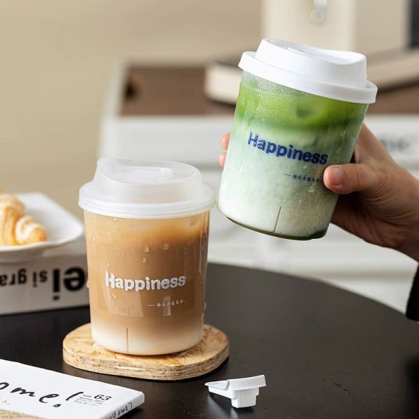 Frosted 500ml 16oz Fat Hard PP Plastic Smoothie Matcha Coffee Cups