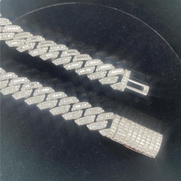 Dois Baguette real Cuban Link das fileiras VVS Moissanite Cuban Link Miami