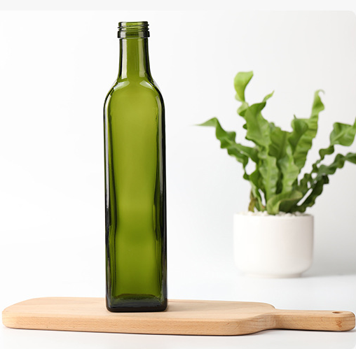 Glass Collar Clear 500ml 750ml Dark Green Round Marasca Cooking Oil Bottle With Lid