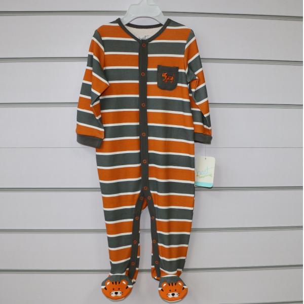 Knitted Unisex Baby Footie Romper with Animal Patch Embroidery Snap or Zipper Opening