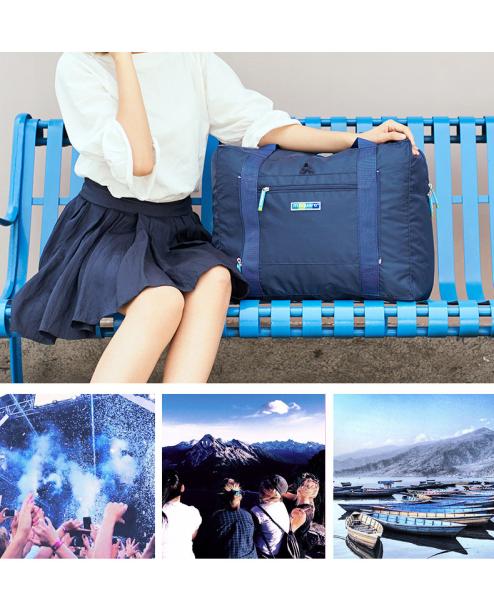 Lightweight Fold Up Carry Bags , High Durability Travel Blue Folding Bag
