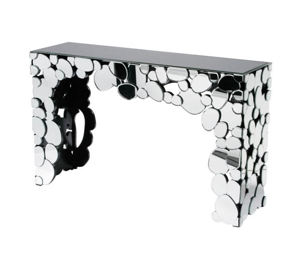 Leaves Design Hallway Mirror Table , Black Silver Color Mirrored Cocktail Table