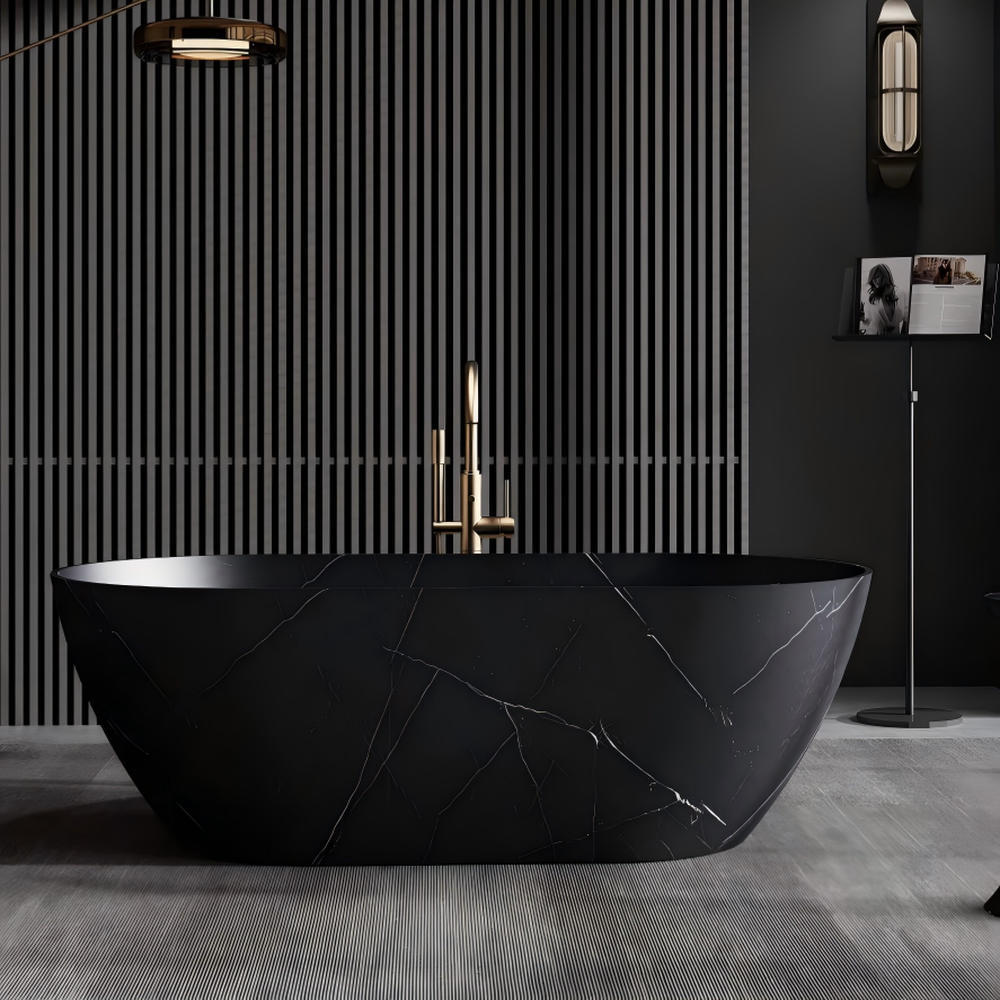 Black Marble Stone Resin Bathroom Solid Surface Bathtub Freestanding