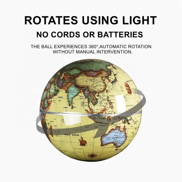 Solar Powered Spinning Globe Vintage New Energy Teaching Appliance Or Office Decoration