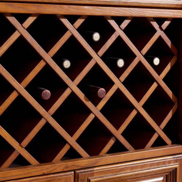 Antique Cherry ISO9001 Solid Wood Kitchen Cabinets With Wine Shelf