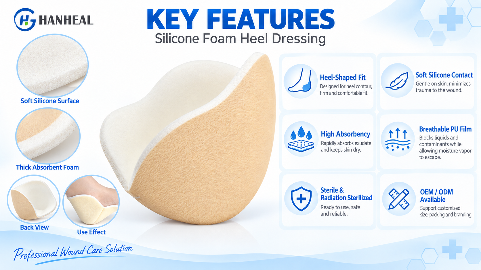 Self-Adhesive Silicone Foam Heel Dressing for Pressure Ulcers and Exuding Wounds