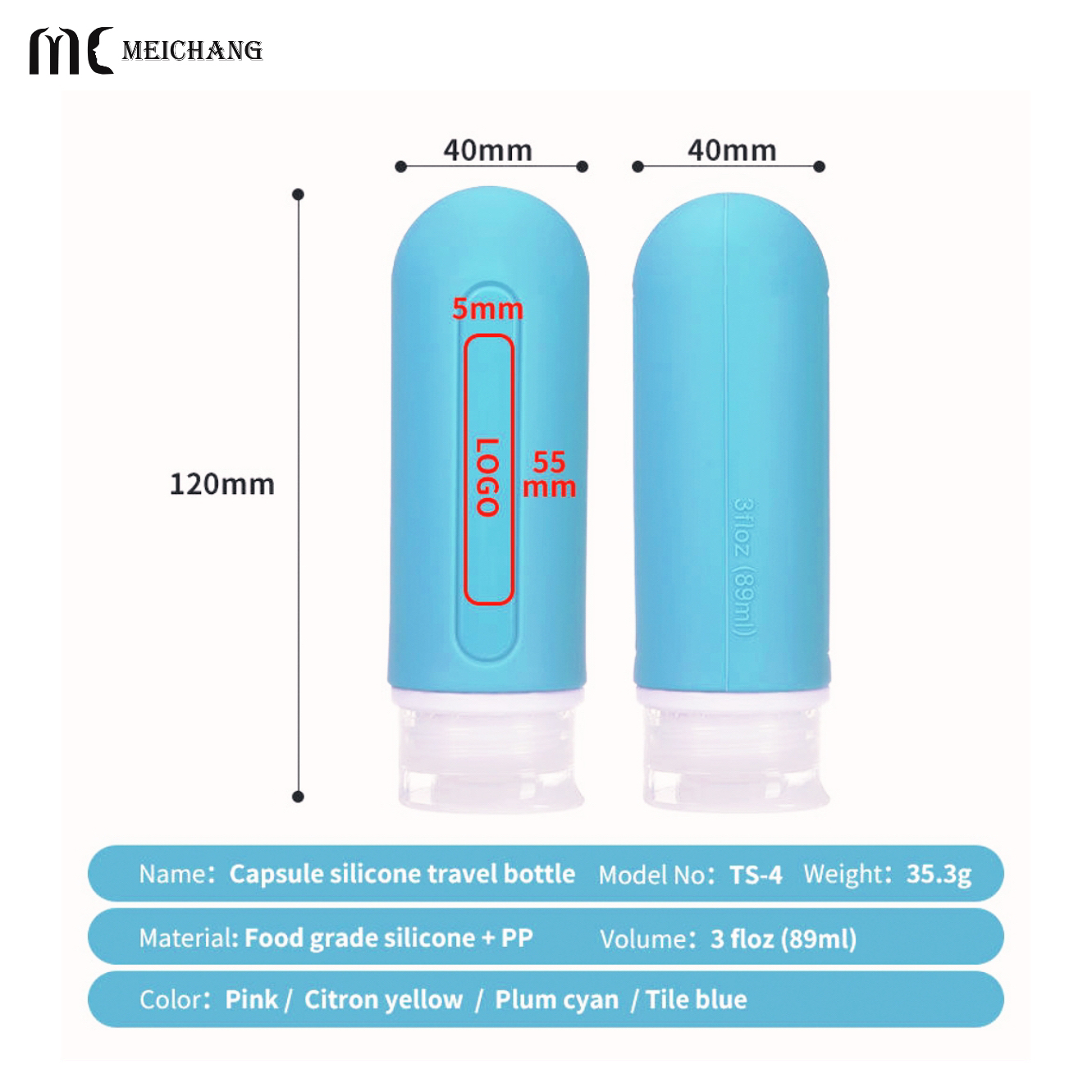 89ml Refillable Capsule Silicone Travel Bottle Set(MC-1419)