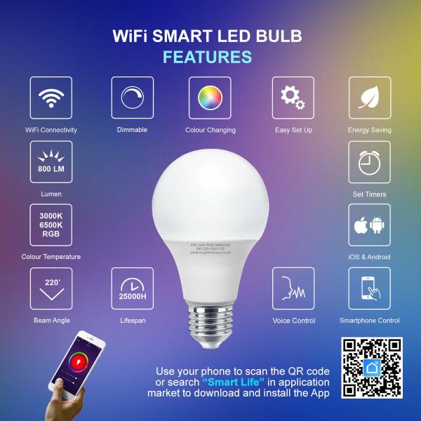 электрические лампочки 5700K Rgb Wifi совместимые с домом 15W Google