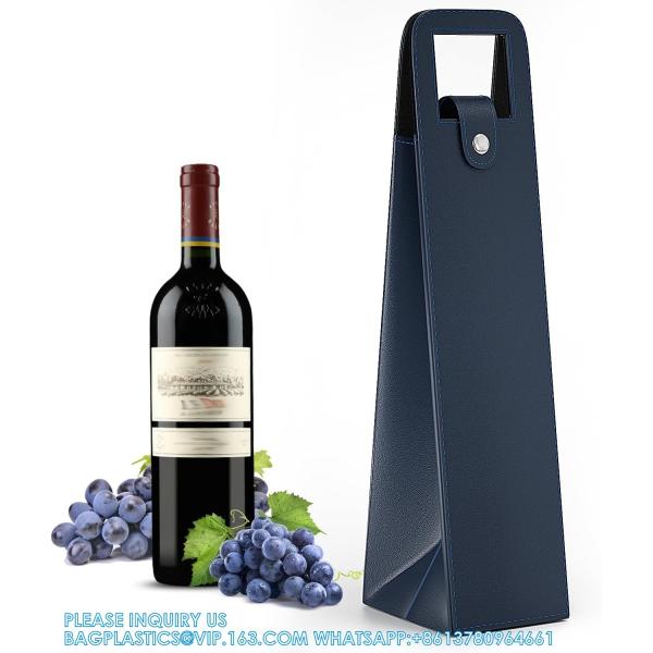 Leather Wine Gift Bag 16.1x3.5x3.5 In, Wine Gift Tote Bag, Reusable Clasp Gift Wine Bag, Portable Wine Protector