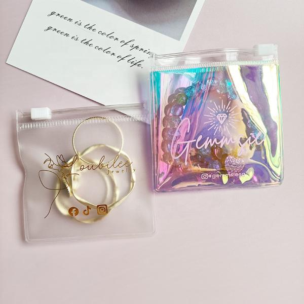 Luxury Custom Size Rings EARRINGS Packaging Mini Pouch Laser Colorful PVC Zipper Hologram Clear Plastic Jewelry Bag